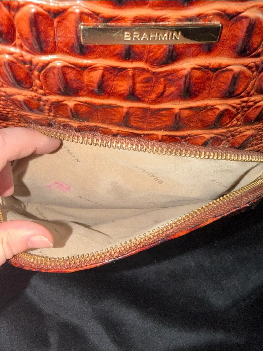 Brahmin Croc-Embossed Burnt Orange Leather Backpack